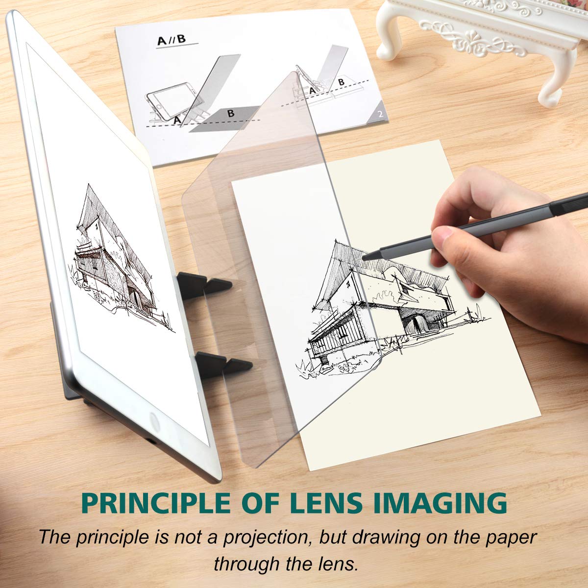 Optical Drawing Board Portable Image Drawing Board Tracing Drawing Projector Painting Board Sketching Tool with PMMA Lens for Kids, Beginners, Artists, etc