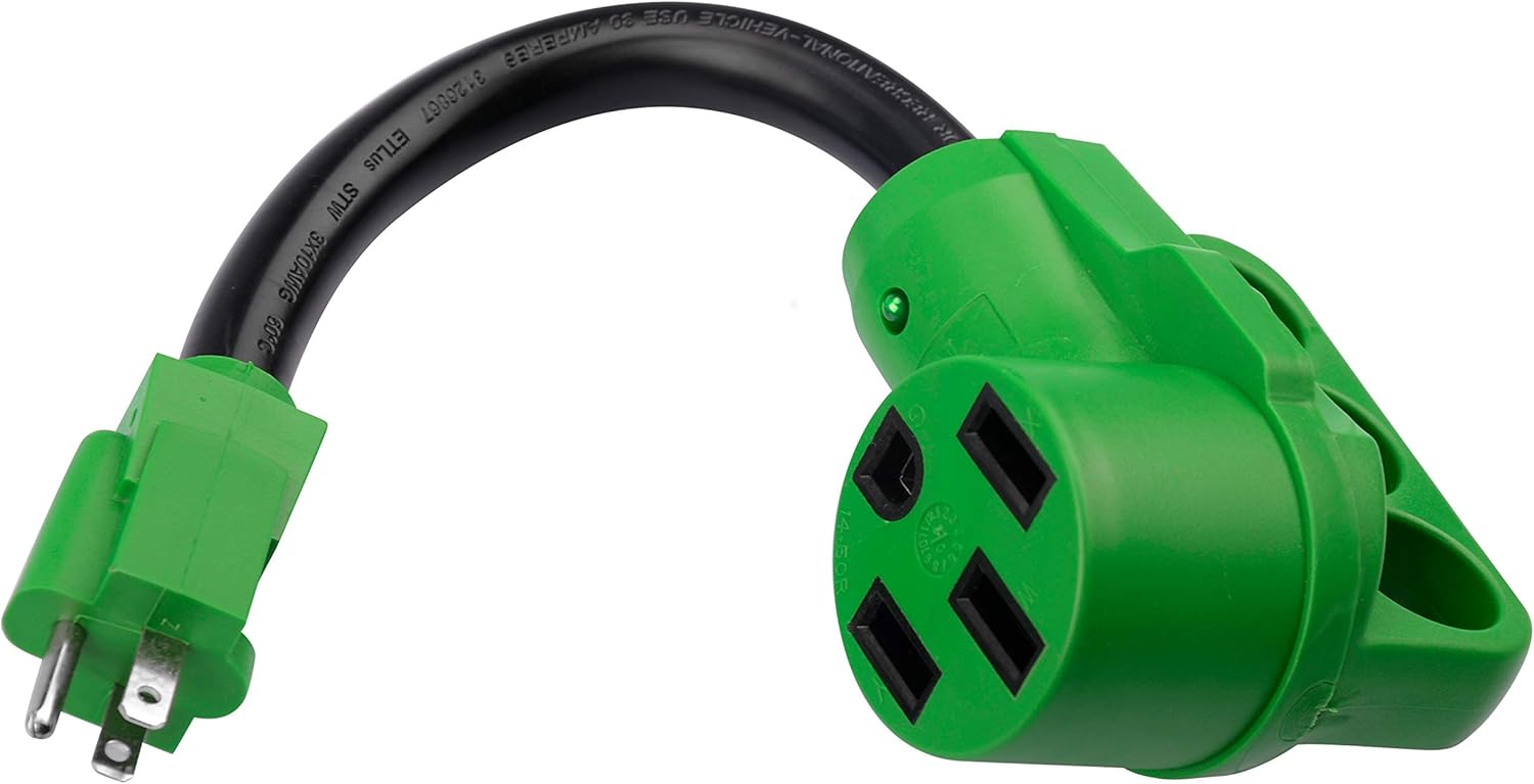 RVGUARD 15 Amp to 50 Amp RV Adapter 12 Inch, 5-15P Male to 14-50R Female Dogbone Electrical Converter with LED Power Indicator and Grip Handle, Green: Automotive