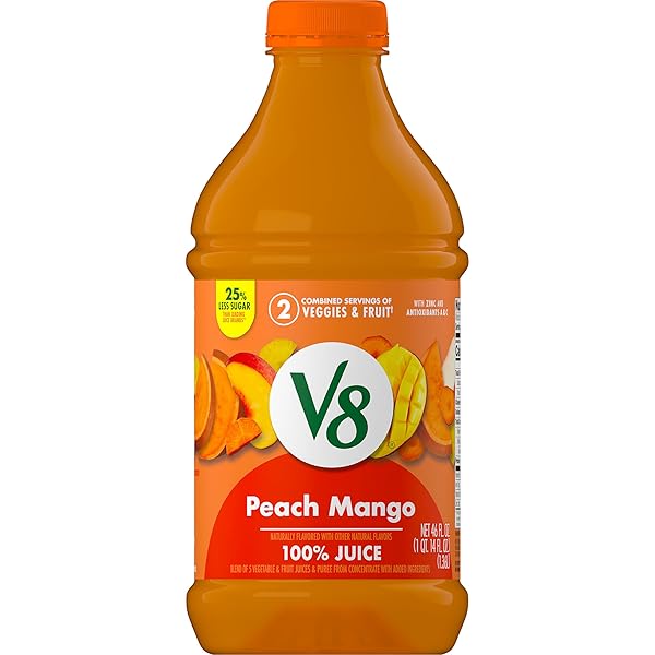V8 PEACH MANGO 100% FRUIT AND VEGETABLE JUICE, 46 FL OZ BOTTLE