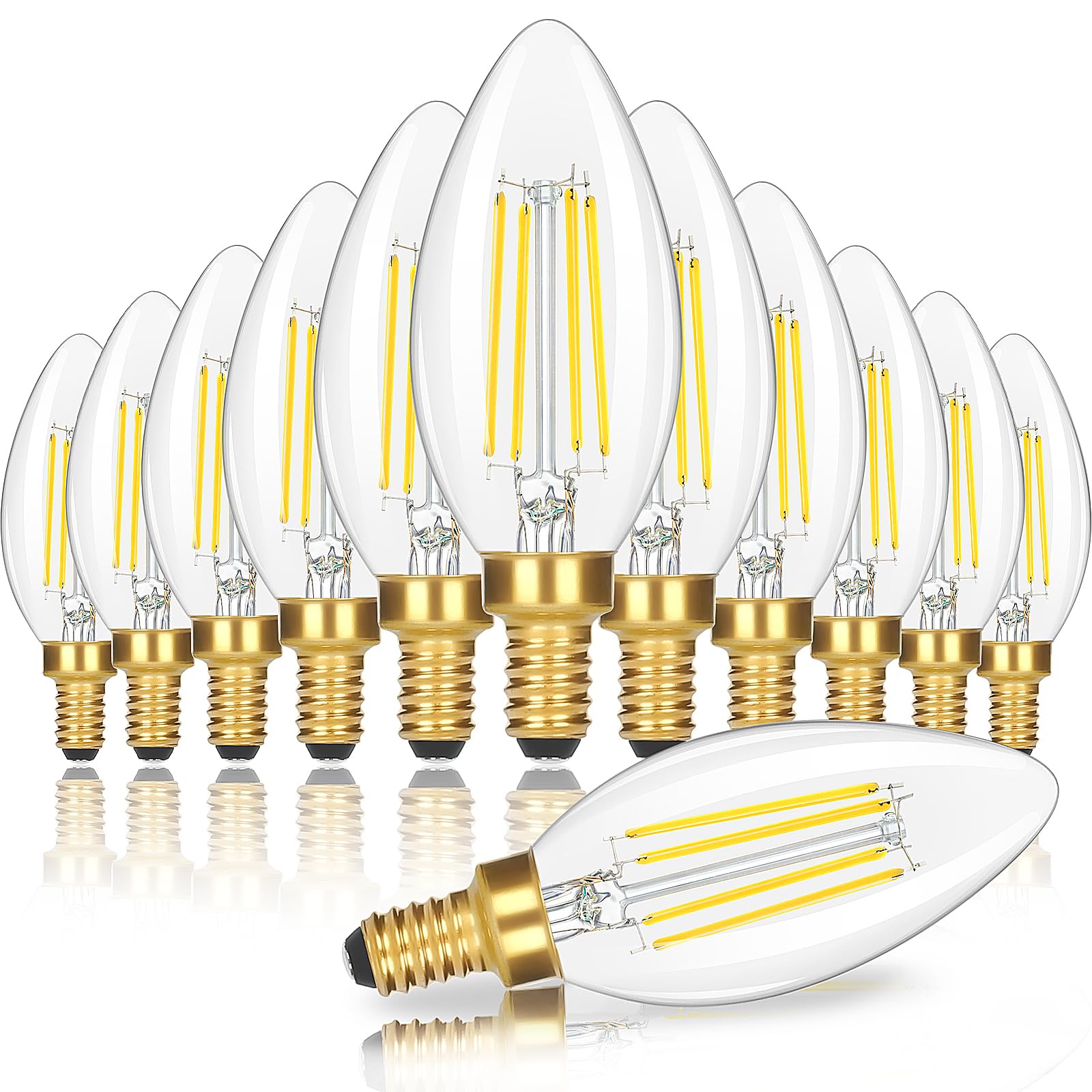 Photo 1 of 11-Pack Dimmable E12 Candelabra LED Light Bulbs 60 Watt Equivalent, 6W Ultra Bright 630 Lumen Chandelier Light Bulb, 5000K Daylight White Clear Glass B10 LED Candle Light Bulbs for Ceiling Fans