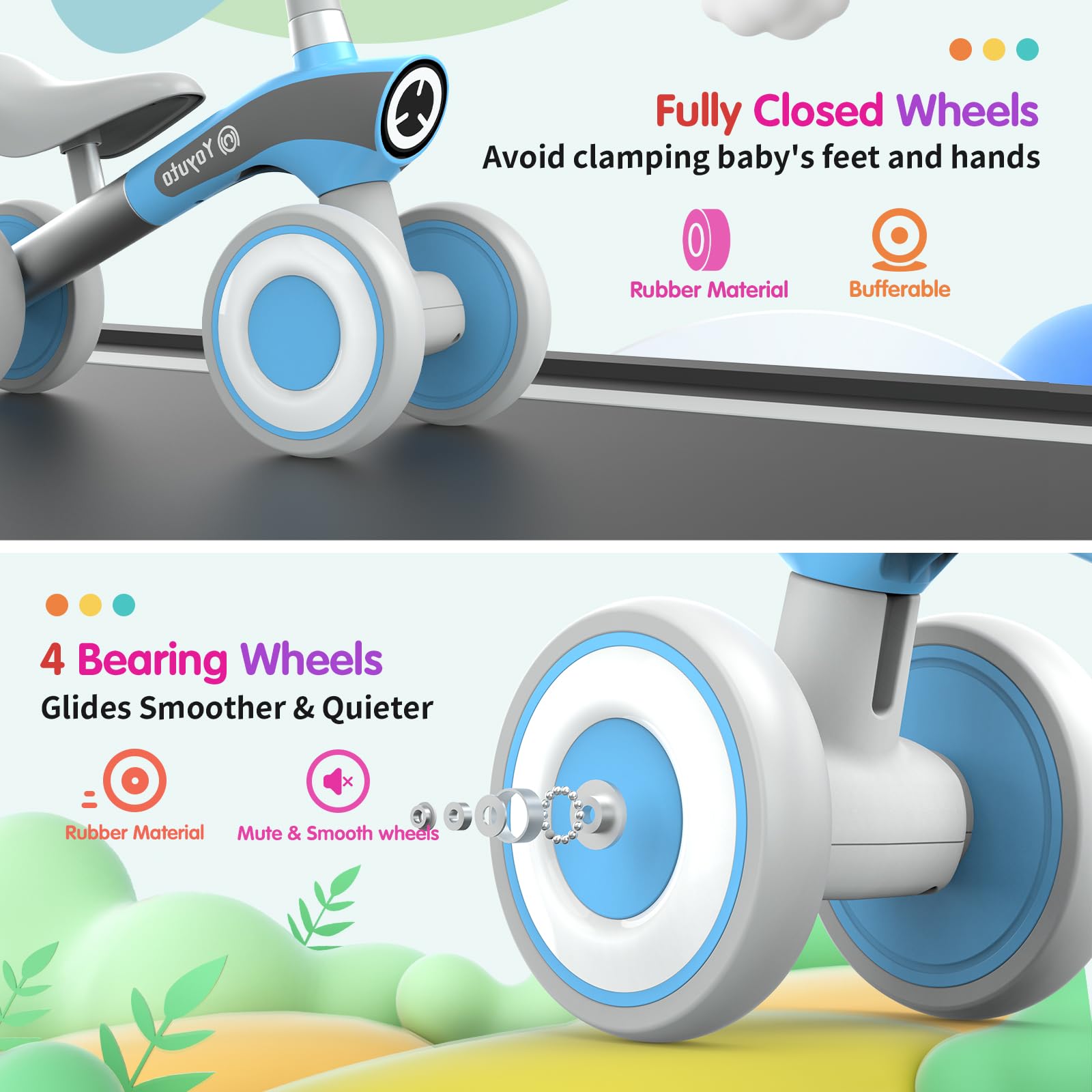 Yoyuto Baby Balance Bike for 1 Year Old Boys Girls 12-36 Month Toddler, 4 Silence Wheels Soft Seat Pre-School First Riding Toys Toddler First Birthday Gifts (Blue)