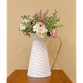 Elegant White Metal Decorative Flower Vase,Farmhouse Galvanized Pitcher,Rustic Milk Jug for Home Decor…