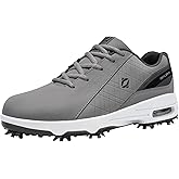 FENLERN Golf Shoes Men, Spiked, Waterproof Leather Upper, Cushioning F006