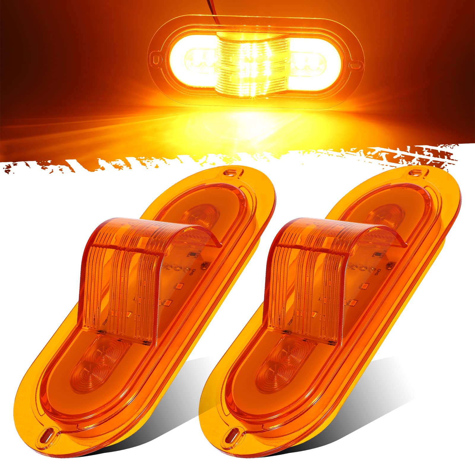 Photo 1 of Partsam 2Pcs 6 Inch Oval Led Mid Ship Turn Signal and Side Marker Clearance Lights Amber Lens Sealed with 3-Wire Pigtail for Led Trailer Lights, Weathertight Plug