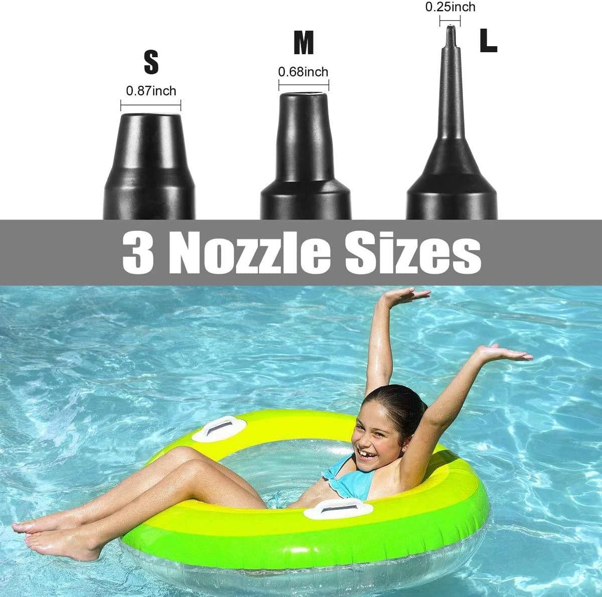 VIDEN Air Pump for Inflatables, Electric Mattress Pumps, for Inflatable Pool, Airbed, Camping, Sports, Kids Paddling Pools & Toys, with 3 Nozzles, Quick-Fill 110-120V, Portable, Black: Home & Kitchen