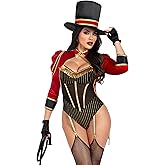 Leg Avenue Women's 2 PC Ravishing Ringmaster Costume Womens Halloween Costumes with Attached Velvet Tail Coat, and Top Hat