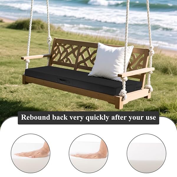 SHACOS OUTDOOR BENCH CUSHION WATERPROOF FADE RESISTANT PATIO FURNITURE CUSHIONS WITH HANDLE FOR SOFA AND CHAIR (BLACK, 48 X 18 X 3.2 IN)