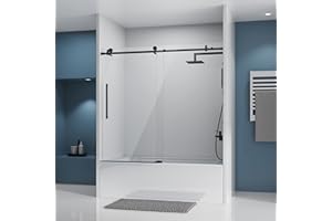 DELAVIN 56-60" W x 59" H Frameless Sliding Bathtub Door, Tub Shower Door, Bathtub Glass Door, Bathtub Shower Door, 5/16" (8mm) Certified Clear Tempered Glass, Stainless Steel Frame, Matte Black