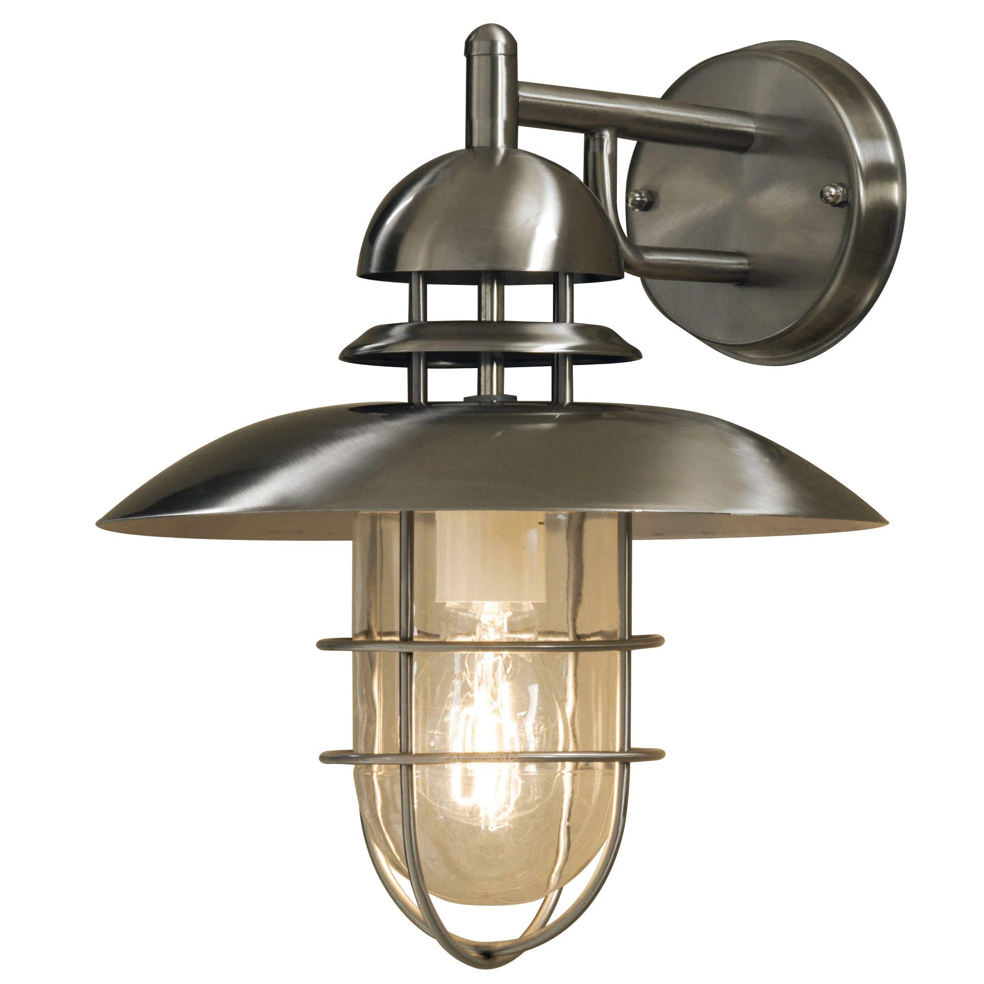 Konstsmide 7319-000 Sorrento Down Outdoor Wall Light/ 1 x 60 W E27 Max Wall Lamp/ Clear Glass Globe/ Stainless Steel/ IP44/ Outside Light Stainless Steel