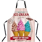 Xuwenz Vintage Ice Cream Design Kitchen Apron for Women Men, Unisex Adjustable Cooking Apron, Waterproof Apron for Home Kitchen, Restaurant, Coffee House