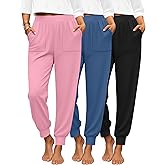 Yearntown 3 Pack Women's Lounge Joggers High Waist Yoga Pants Athletic Workout Pajama Comfy Tapered Sweatpants with Pockets