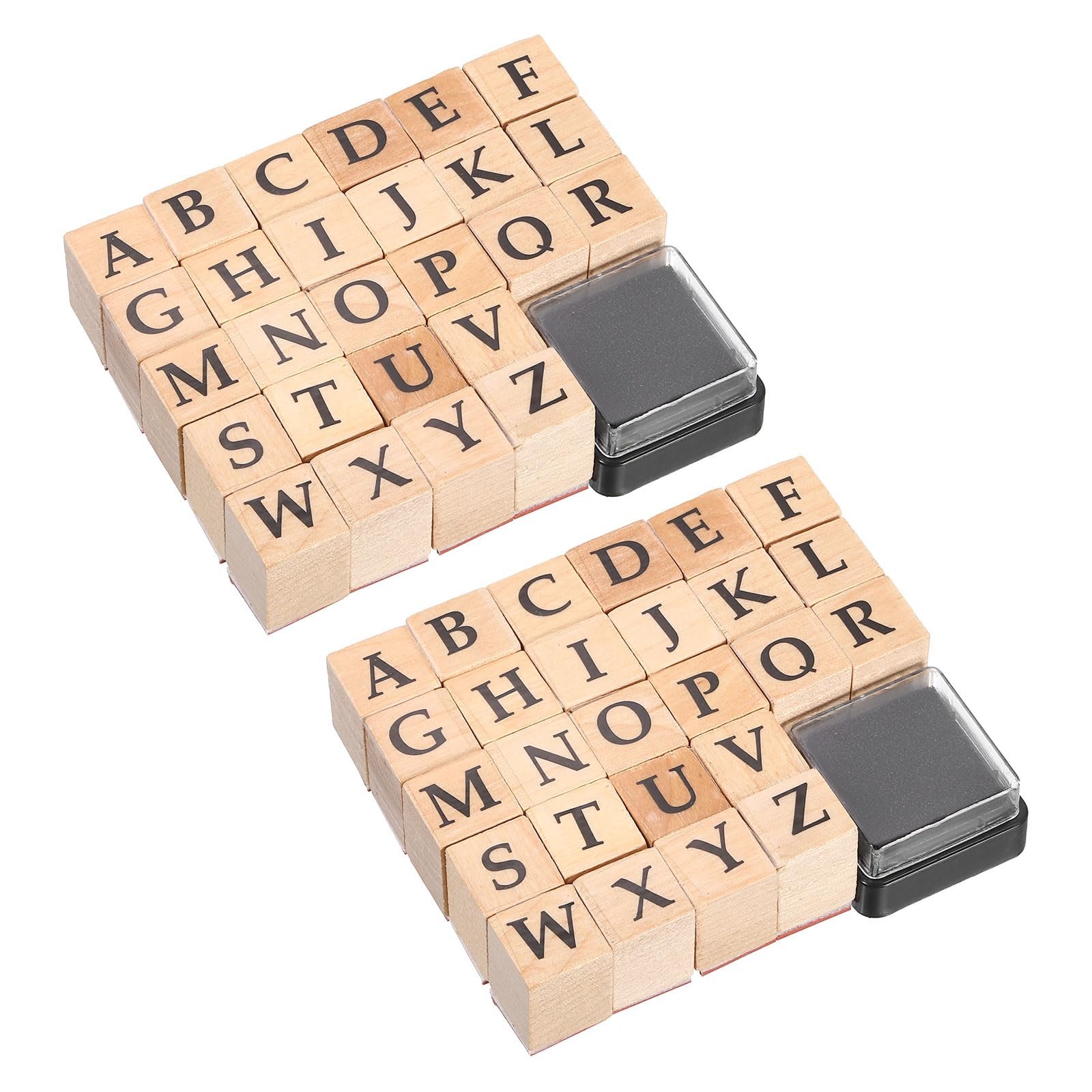 PATIKIL 2 Set Letter Stamps Wood Rubber Stamp, Character a to Z Alphabet Stamps Wooden Stamp Stamper for Card Making DIY Crafting Scrapbooking, Style 2