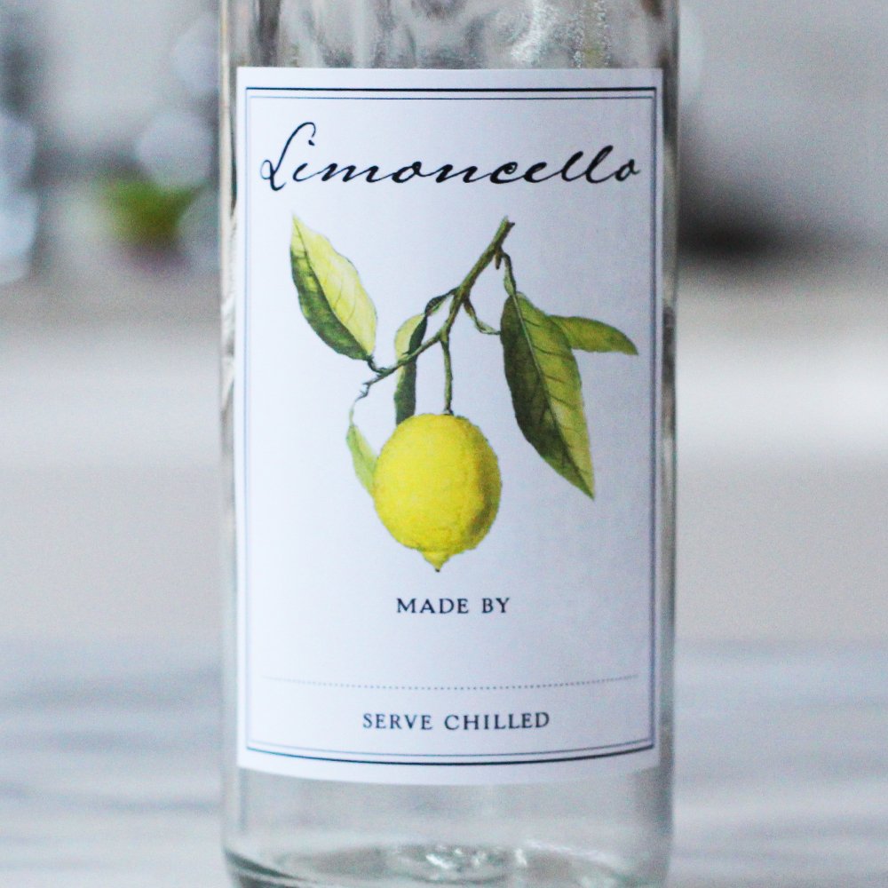 Limoncello Labels - Pack of 12. Size: 70 mm tall x 54 mm wide