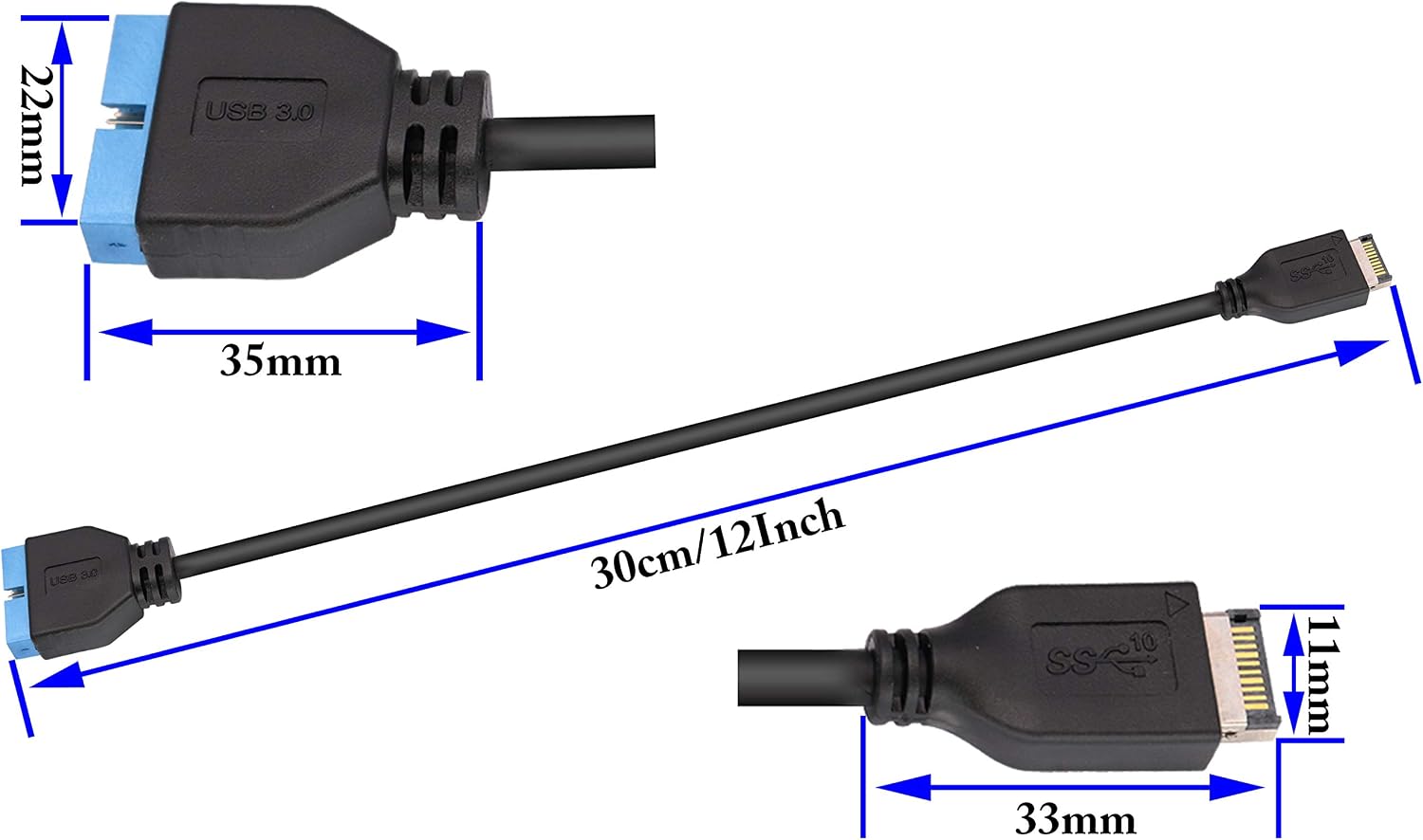 zdyCGTime USB 3.1 Front Panel Header to USB 3.0 20Pin Header Motherboard Extension Cable Adapter,Compatible with ASUS/STRIX Z270I/Z270G,etc.(30cm/Black) - Image 4