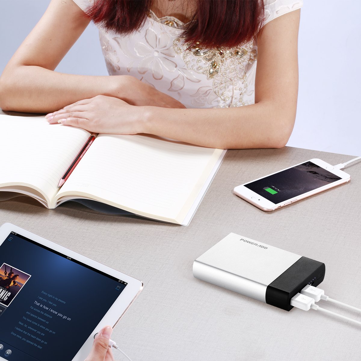 Poweradd Portable Charger Pilot 5G 10000mAh External SANYO Battery Cell 3.4A Charger Pack with Smart Charge for iPhone, iPad, Samsung Galaxy Note and More - Silver