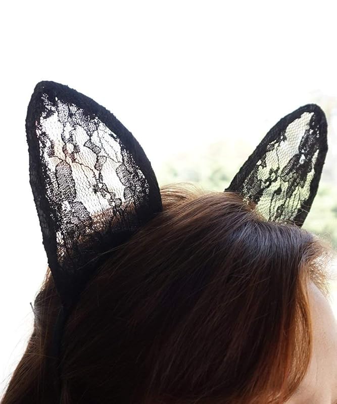 Ariana Grande Lace Cat Ears, Black Cat, Cute Costume Party
