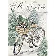 Covido Winter-Gartenflagge – Fahrrad & Tannenbaum Design, Doppelseitig Bedruckt, Wetterfest & Perfekt Für Hof-Deko