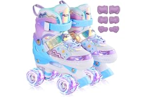 CELETOY Kids Roller Skates, Adjustable Size Girl Roller Skates for Kids Beginner, Toddlers Roller Skate with 8 Light Up Wheels, Outdoor Roller Skating for Boys, Girls, Skating Shoes for Ages 3-12