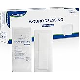 GlobalRoll Island Dressing Bordered Gauze 4"x10", 50 Individually Packed Non-Stick Pad in Center with Adhesive Border,Soft Absorbent Medical Grade Dressing Gauze Pad for Wound Care and First Aid