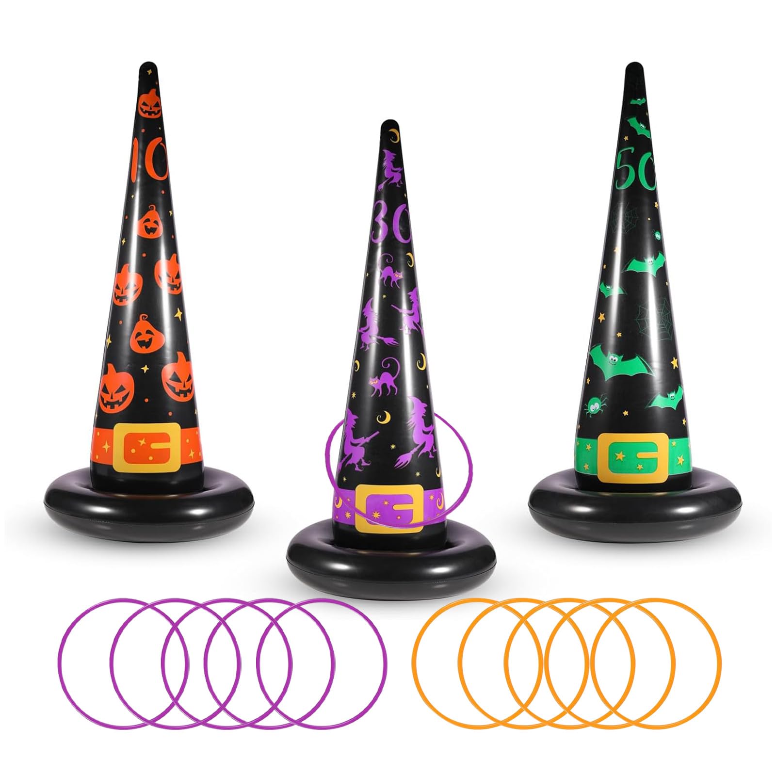 Halloween Ring Toss Games for Kids Party,Inflatable Witch Hat with 10 Plastic Ring Toss,Inflatable Throwing Rings Halloween Party Toss Game for Kid,Adults Family Indoor Outdoor Garden Parties Fun Game