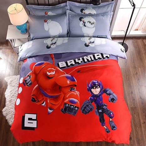 Amazon Com Casa 100 Cotton Kids Bedding Set Boys Big Hero 6 Baymax Duvet Cover And Pillow Cases And Fitted Sheet 4 Pieces Queen Home Kitchen