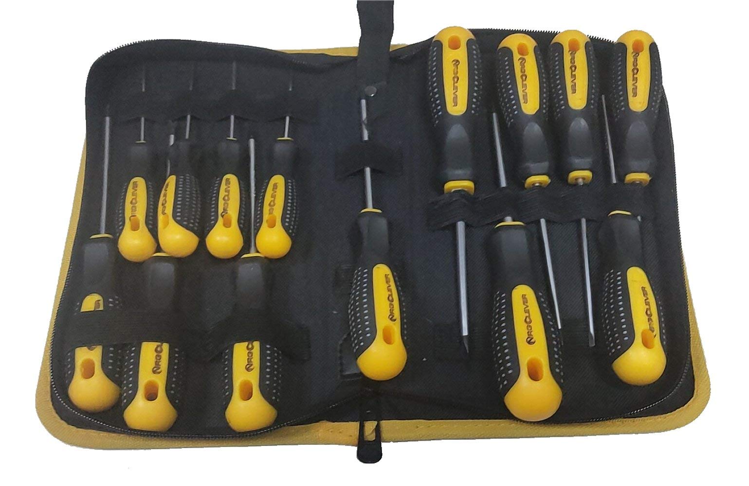 NRGLEVER 14 Piece Screwdriver Set with Storage Set of 14 Units and 4 Different Types 4 Type U 4 3 Point 5 Triangle 1 Inverted Cross