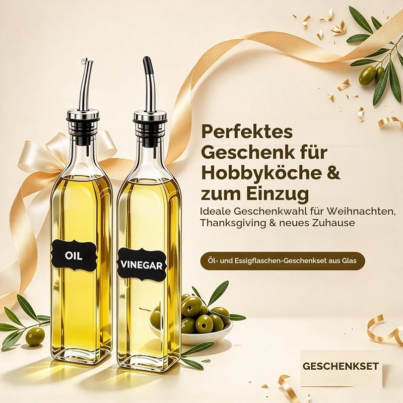 500ml Ölflasche, 2 Pack Essig- und Ölspender Set mit Ausgießer — Foto 8 von 8
