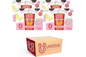 UNIQUE OUTLET Joyba 16 Pack Strawberry Lemonade Bubble Green Tea Cups 12 fl oz with Delicious Natural Fruit Flavored Popping Boba