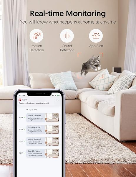 Teckin 1080P FHD Cmara de Vigilancia WiFi Interior Visin Nocturna Audio Bidireccional Deteccin de Movimiento Funciona con AlexaGoogle Home para BebMascotaAnciano 1 unidades