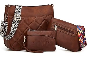 DAREIN CrossBody Bags for Women 3 Pcs set Hobo Handbag with Adjustable Guitar Strap Shoulder Purse Set Large PU Leather Bag