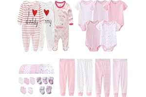 MAMIMAKA Newborn Layette Gift Set 27-Piece Baby Girl Clothes Bodysuits, Pants Essentials and Accessories 0-12Months