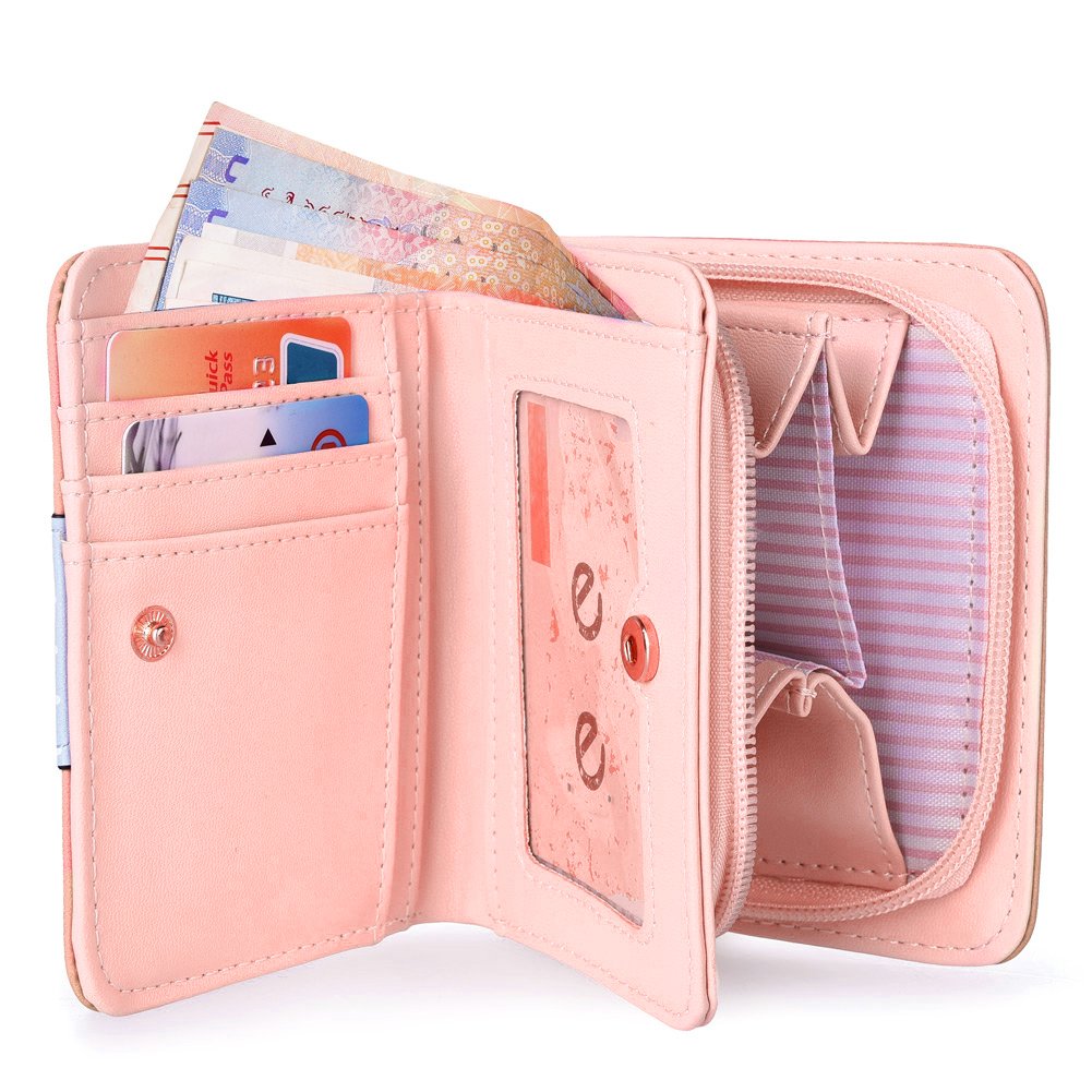 Vbiger Geldbörse Mädchen Kleine Geldbeutel Portemonnaie Damen Niedliche Katzen Muster Geldbörse für Kinder Pink
