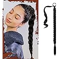 SOFEIYAN Long Braid Ponytail Extension with Hair Tie Straight Sleek Wrap Around Hair Extensions Braid Pony Tail Fluffy Natural Soft Synthetic Hairpieces for Women Daily Wear, 26 inch-Black Brown