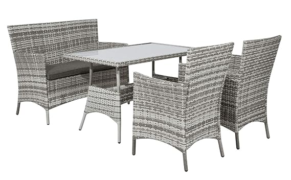 Rattan Sitzgruppe Marus mit Esstisch für Garten Balkon Terrasse