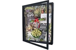 GraduationMall 16x20 Wood Shadow Box Frame Glass Door Display Case with Linen Back and 6 Stick Pins,1.5 inches Interior Depth,Ideal for Memorabilia Pictures Flowers Medals Tickets Rustic Black