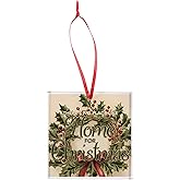 Elanze Designs There's No Place Like Home for Christmas Wreath Square Green and Red 3.5 x 3.5 Glass Sparkling Ornament - Festive Holiday Tree Decoration