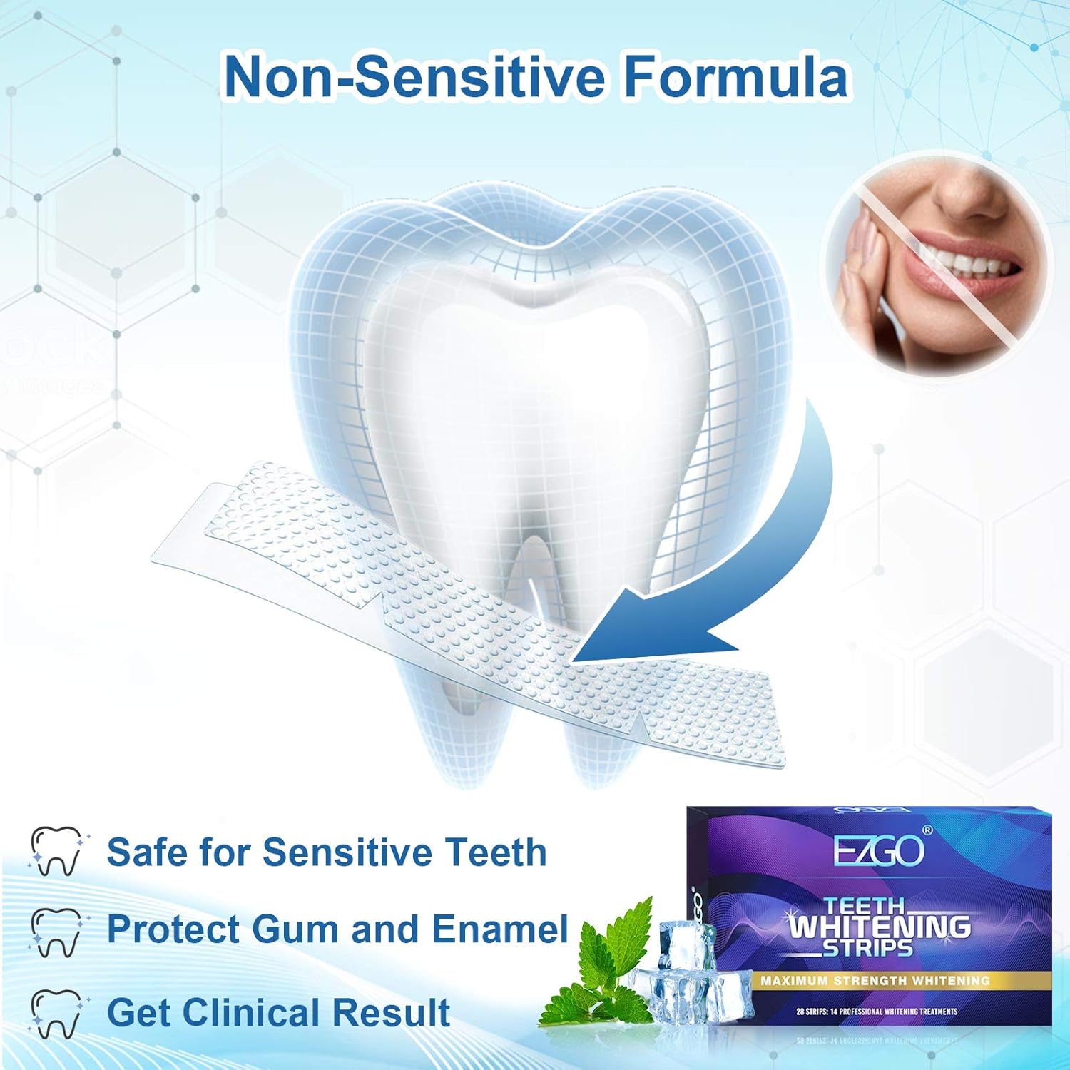 EZGO Teeth Whitening Strips, 28 Non-Sensitive White Strips Teeth Whitening Kit, 14 Sets Fast-Result Teeth Whitener for Tooth Whitening , Helps to Remove Smoking, Coffee, Wine Stains, Gentle and Safe: Health & Personal Care