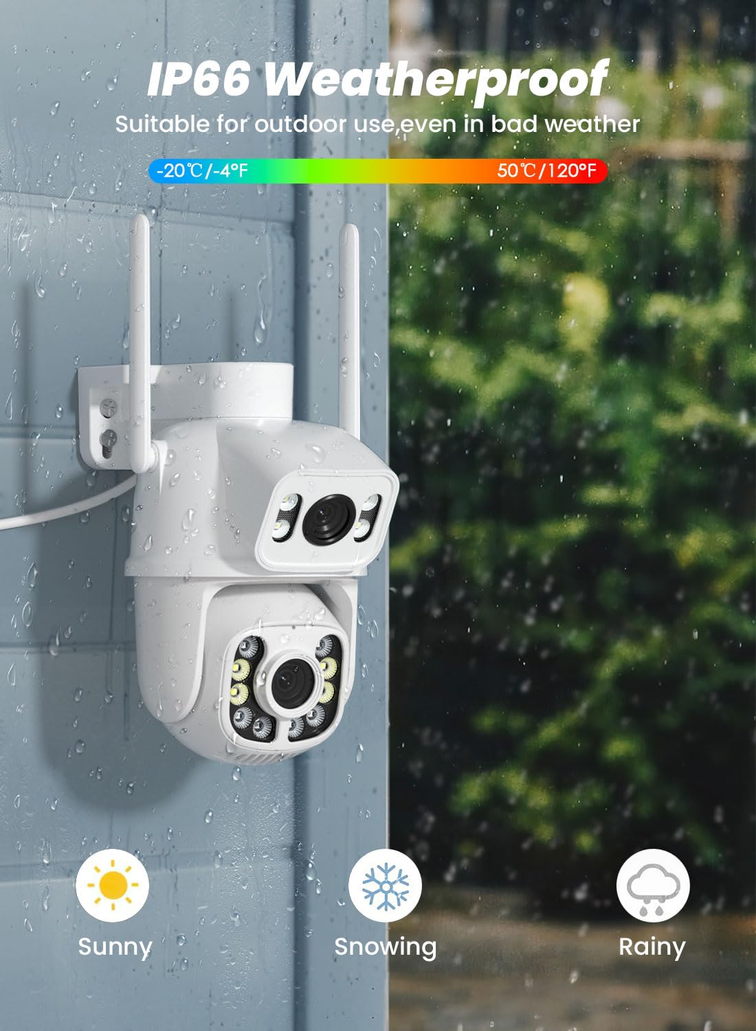 Outdoor Camera Wireless for Home Security, 2K/6MP Outside WiFi Cameras IP66 PTZ Outdoor Camera with Dual Lens, Auto Tracking,Human Detection,Color Night Vision,24/7 Record,Two-Way Audio,Support Alexa