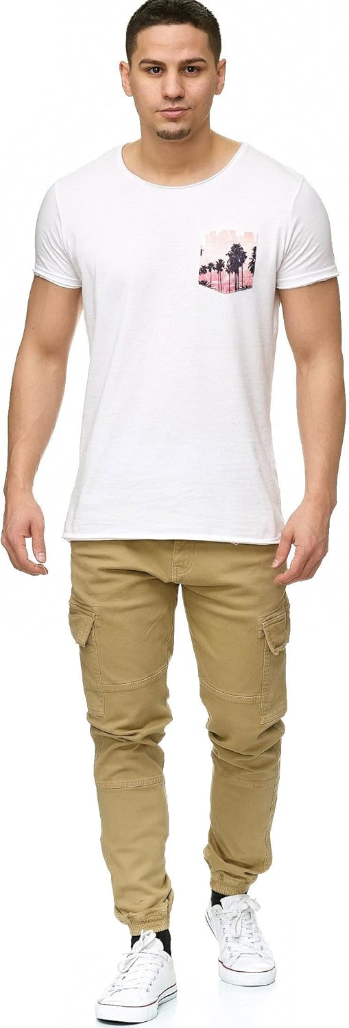 INDICODE Pantaloni da uomo Levi, pantaloni cargo a 6 tasche, polsini sulla gamba, marrone ambra, L