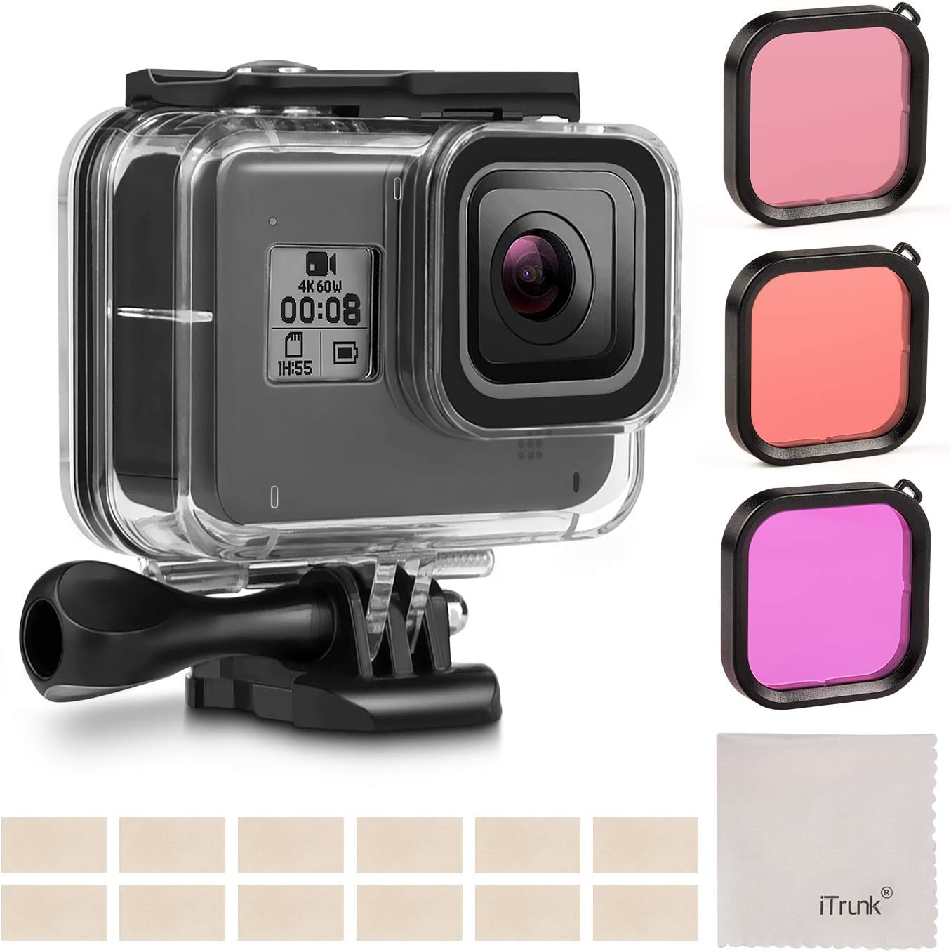 iTrunk Waterproof Housing Case Red Filter Accessories Kit Mounts for Gopro Hero 8 Black, 14 in 1 Waterproof Housing Case Filters Anti-fog Insert for Gopro Hero 8 Black