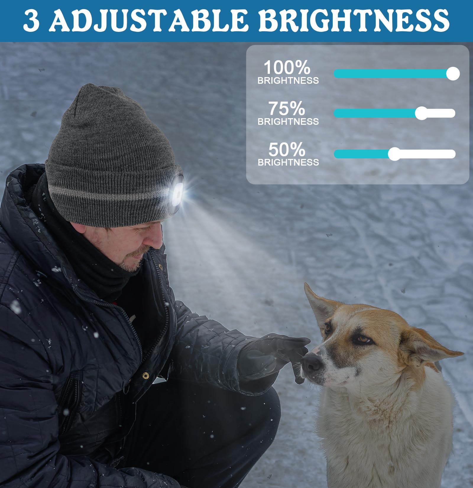MELASA Reflective Stripe LED Beanie Safety High Visibility Winter Hat with Light for Outdoor Work Sports Gifts for Men Dad
