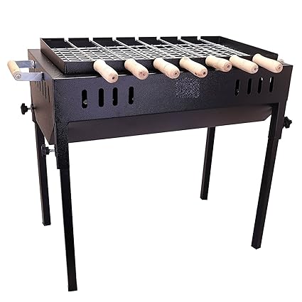 STARVIN Grillz Charcoal Barbeque || with 7 Skewers with Wooden Handle || 1 Iron Grill ||1 Packet of Charcoal || for Terrace || Garden || Home || Stylish Design || Metal Body || Black || C-04