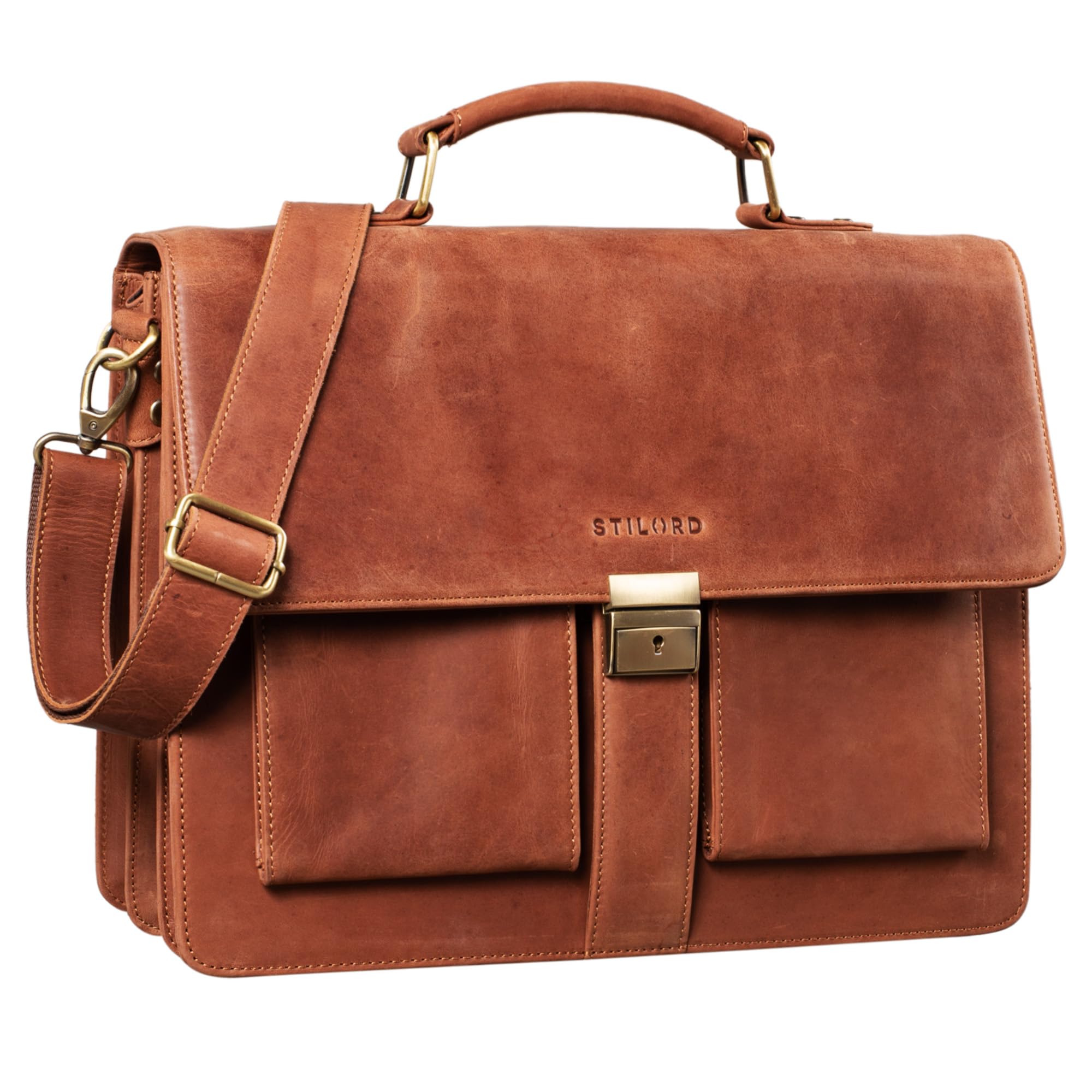 STILORD "Eros" Briefcase Bag Leather 15,6 inch Vintage Shoulder Bag XL for Business Work Laptop Teacher Bag XL Men Women Genuine Leather Colour:Andorra - Brown