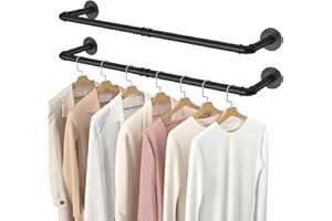 Elibbren 2 Pack Clothing Rack Wall Mount, Industrial Pipe Clothes Rack 38.4IN,Heavy Duty Iron Garment Rack Bar for Closet,Laundry Room, Multi Purpose Hanging Rod,Black