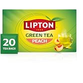 Lipton Peach Green Tea Bags, 20 Total Tea Bags | Lipton Peach Green Tea Tea Bags with Caffeine and Flavonoids, Unsweetened Hot or Iced Tea Bags, Rainforest Alliance Certified
