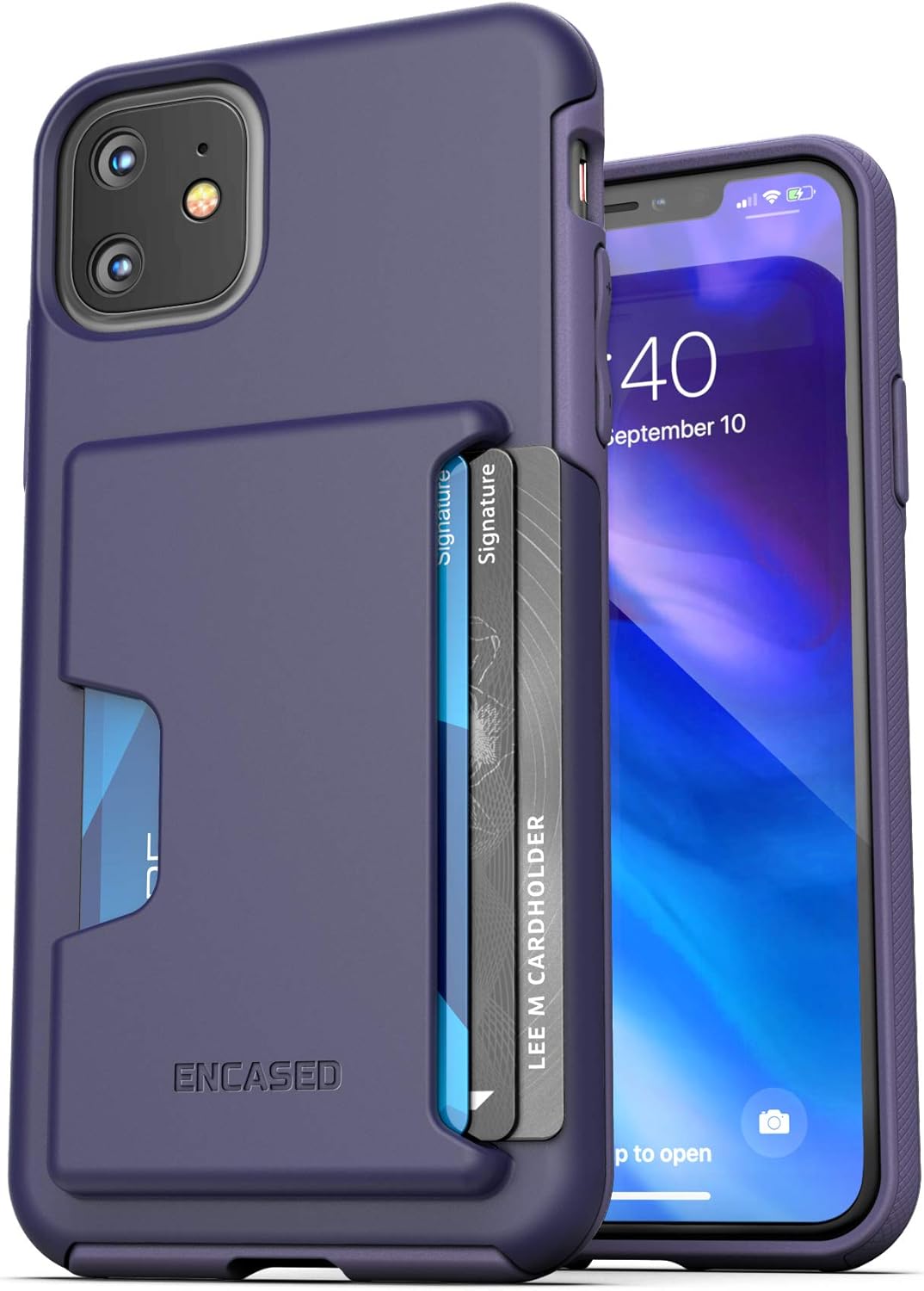 Encased iPhone 11 Wallet Case (2019) Ultra Durable Cover with Card Holder Slot (4 Credit Cards Capacity) Purple