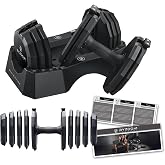 BYZOOM FITNESS Classic Series 50/55LB Adjustable Dumbbell Pair Set of 2 OR Single Unit (Check qty before purchase), 5-in-1 OR 15-in-1 Patented Secure System, Solid Cast Iron Core, Iconic 12-Sided Polygonal Anti-Roll Base, Professional Heavy Weight for Men and Women, Black