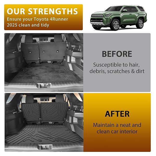 POWERTY FLOOR MAT FOR TOYOTA 4RUNNER 2025 2026, ALL WEATHER TPE CUSTOM TRUNK CARGO MAT LINER WITH BACKREST MAT REPLACEMENT FOR TOYOTA 4RUNNER ACCESSORIES (FIT 5 SEATS,NOT FOR HYBRID MODEL)