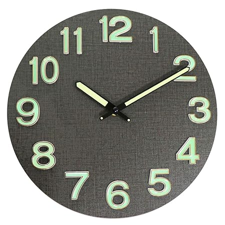 MixArt Wanduhr aus Holz, Leuchtend, geräuschlos, Nicht tickend, mit Nachtlicht-Funktion, große große große große 3D-Zahlen, b