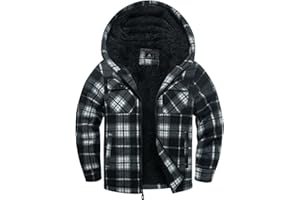 V VALANCH Boys Flannel Jacket Hooded Fleece Lined Zip-up Hoodies Plaid Coat for Kids